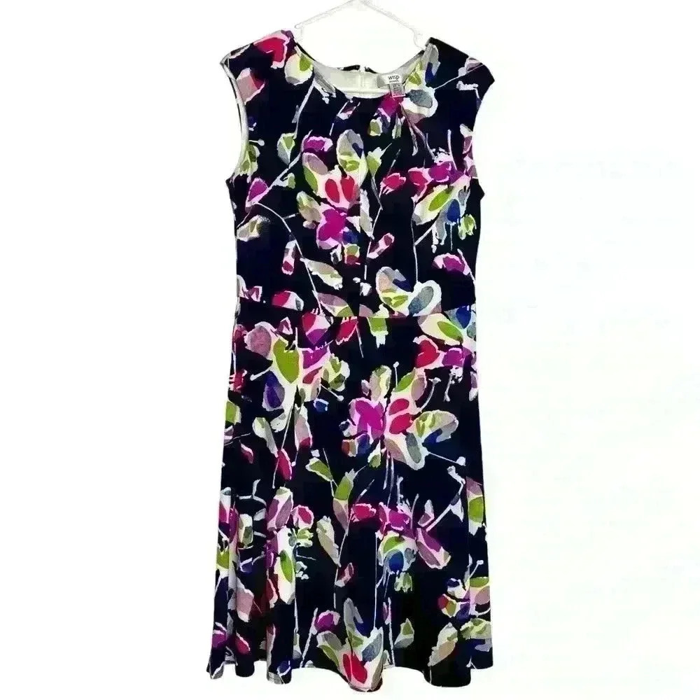 Wisp Stitch Fix Navy Floral Fit/Flare business/casual wash&wear comfy-size 10p